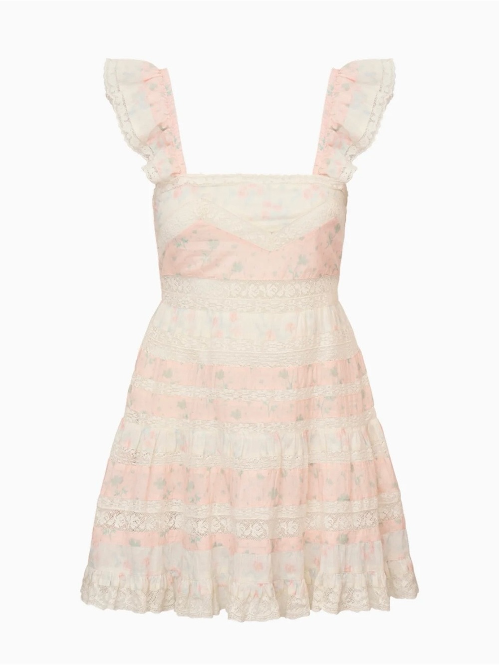 Love Shake Fancy BRAND NEW Lace Trim Pink and Ivory Floral Sundress